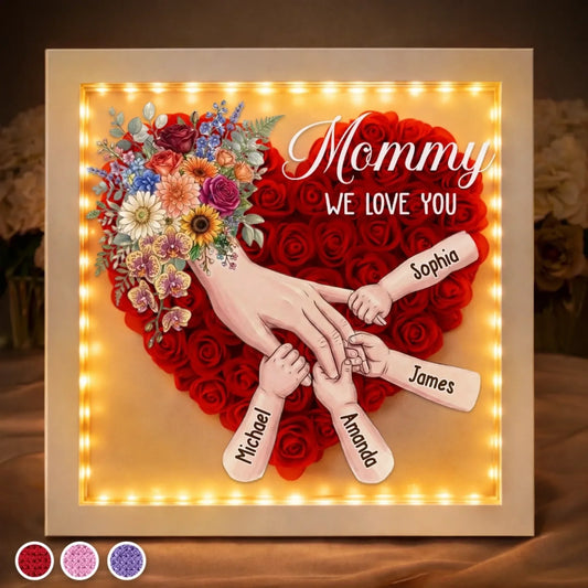 Custom Flower Shadow Box With LED Light - Personalized Birthday Gifts For Mom, Grandma - Planted In Love Growing Forever