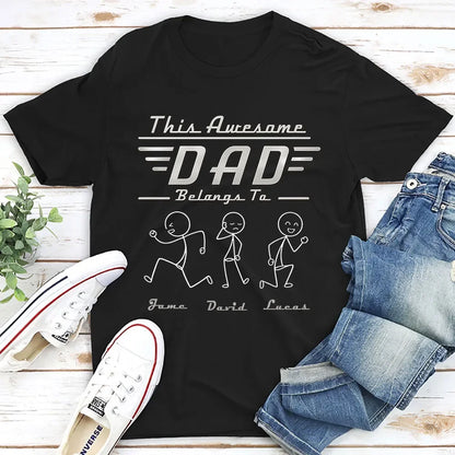 Custom Shirt - Personalized Funny Dad Shirt With Kids Names Stick Figure Father's Day Gift For Him