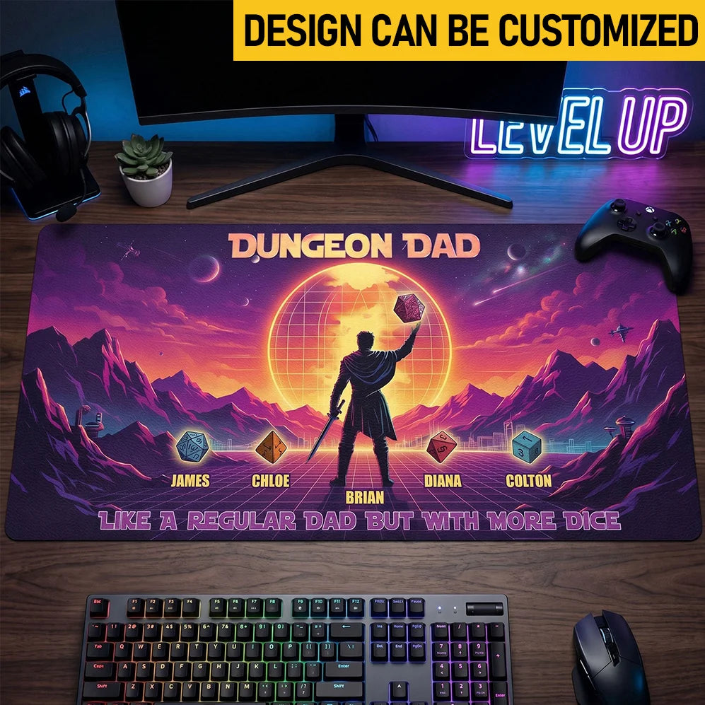 Custom Desk Mat - Personalized Dungeon Dad D&D Dice RPG Father's Day Gift for Gamer Dad