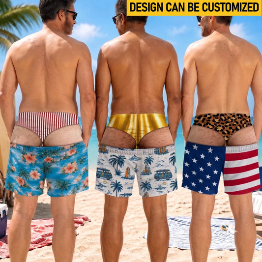 Custom Funny Men Swim Trunks - Personalized Birthday Gifts For Husband, Son, Grandson, Brother, Grandpa, Dad, Yourself - Many Flags