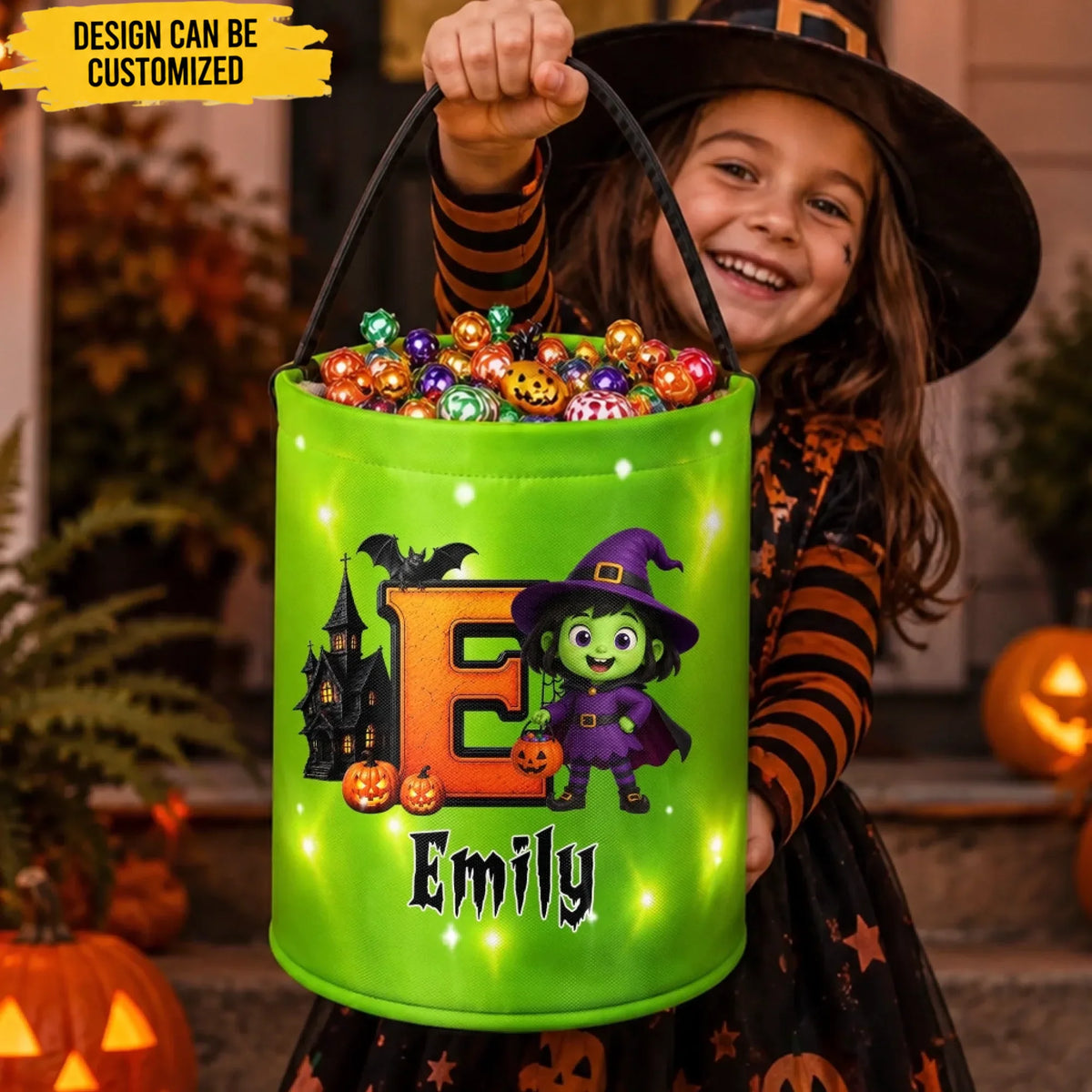 Custom LED Light Bucket Bag - Personalized Halloween Birthday Gifts For Kids - Mini Monster