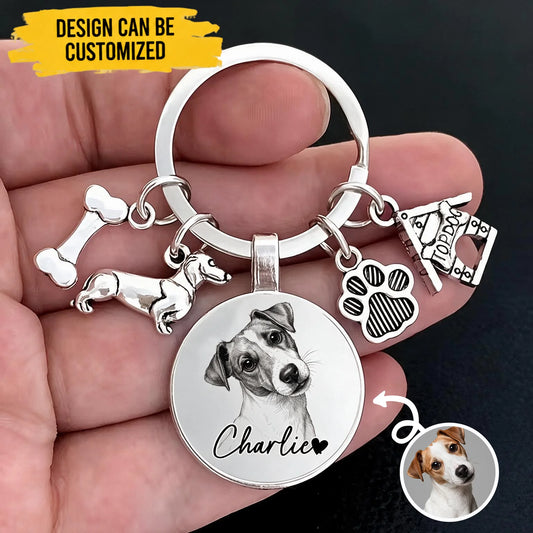 Custom Dog Photo Keychain - Personalized Dog Portrait and Name - Gift for Dog Lovers
