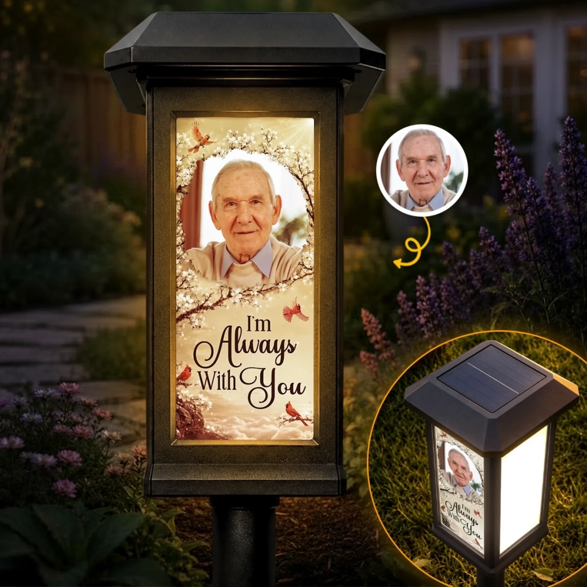 Custom Photo Solar Garden Light - Personalized Memorial Sympathy Gifts For Loss Of Mom, Dad - Gone From Sight Not From Heart