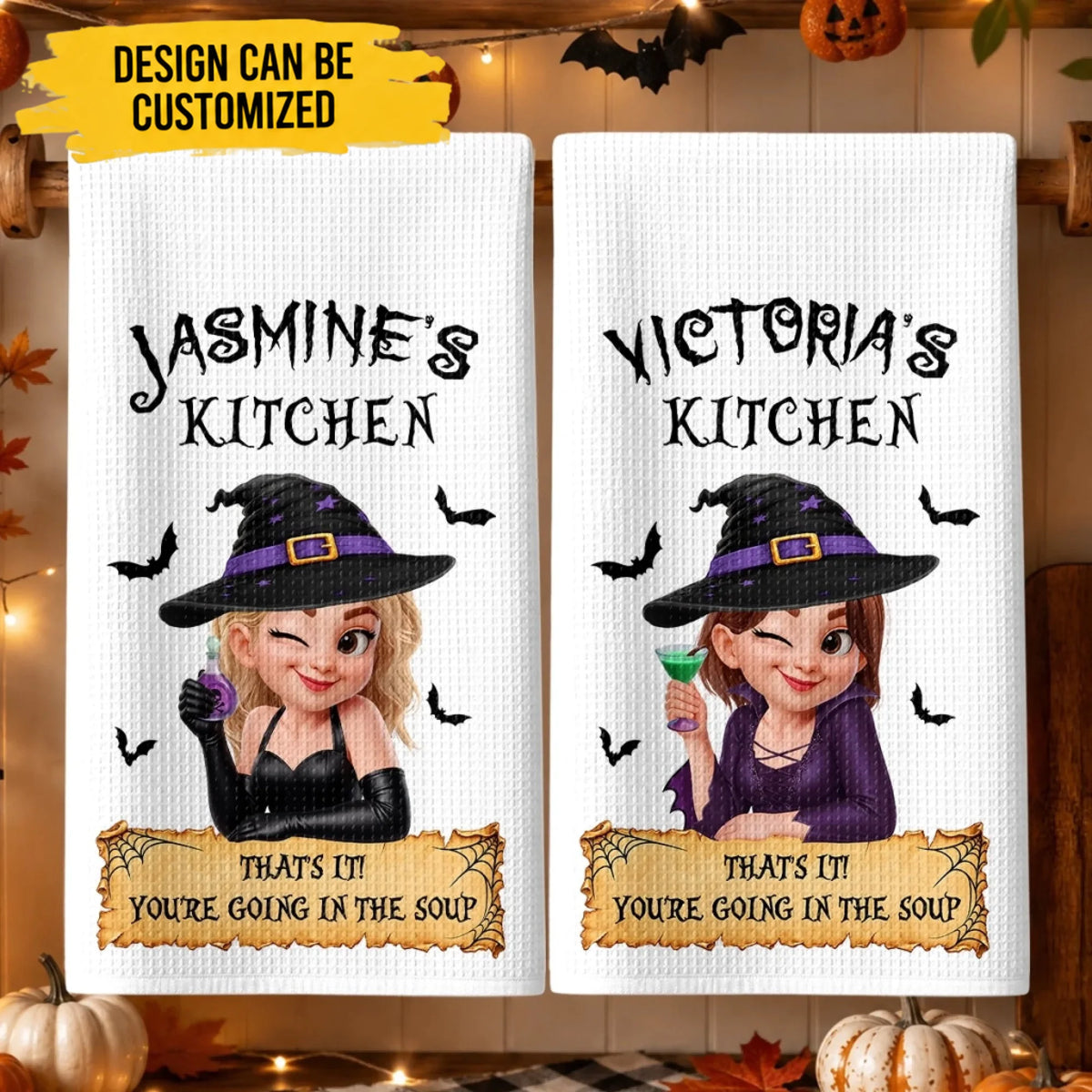 Custom Kitchen Towel - Personalized Halloween Birthday Gifts For Wife, Daughter, Besties, Sisters, Granddaughter, Grandma, Mom, Yourself - Too Glam To Be Scary