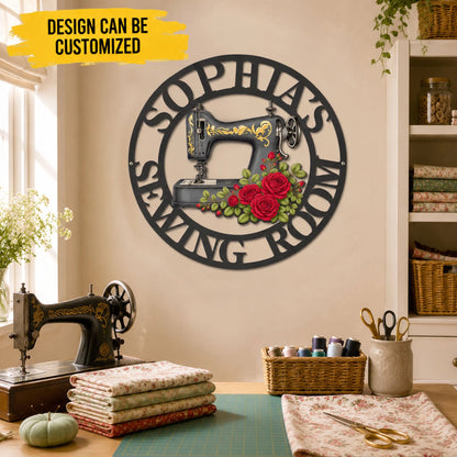 Sewing Room, Sewing Machine With Birth Flower - Personalized Metal Sign