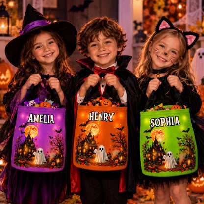 Custom LED Light Bucket Bag - Personalized Halloween Birthday Gifts For Kids - Trick Or Treat Spooky