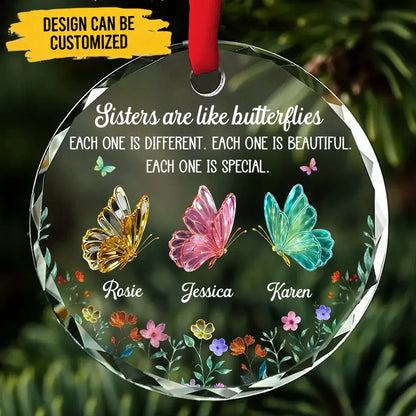 Custom Butterflies Glass Ornament - Personalized Sisters Butterfly Keepsake Gift For Sisters, Besties, Best Friends - My Butterfly Sisters