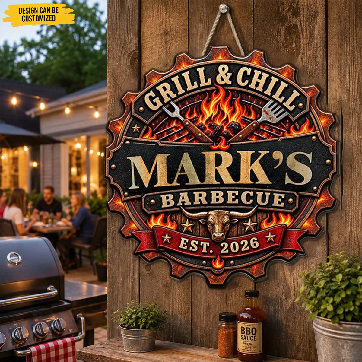 Custom Wood Sign - Personalized Outdoor BBQ Sign Gift For Grill Masters, Beer Lovers, Backyard Kings - My BBQ Kingdom