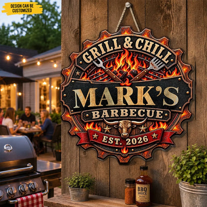 Custom Wood Sign - Personalized Outdoor BBQ Sign Gift For Grill Masters, Beer Lovers, Backyard Kings - My BBQ Kingdom