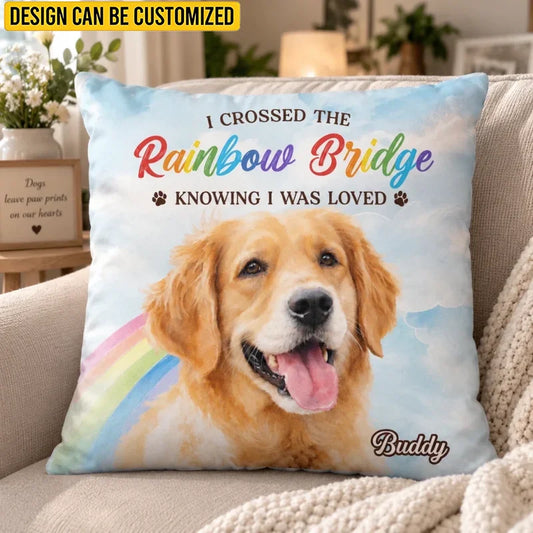 Personalized Pillow - Custom Pet Photo Sympathy Gift For Dog Owners, Cat Owners, Grieving Pet Parents - My Rainbow Bridge Angel