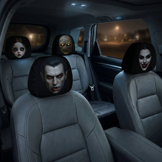 Custom Car Headrest Covers - Personalized Halloween Decor Birthday Gifts For Mom, Dad, Brother, Sister - Halloween Horror Passenger