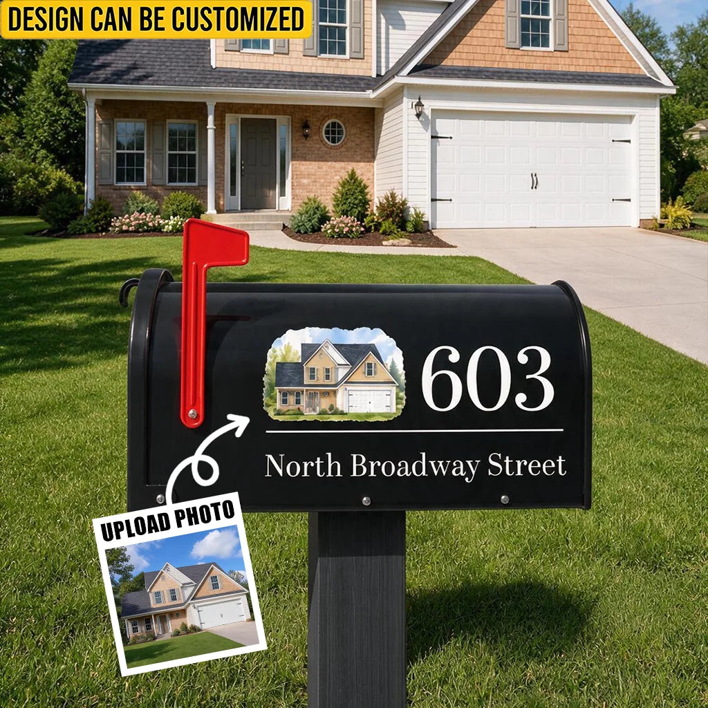 Custom Photo New Home Mailbox Decal - Personalized House Number & Street Name Sticker For New Homeowners, Housewarming Guests, Families - My New Home Address