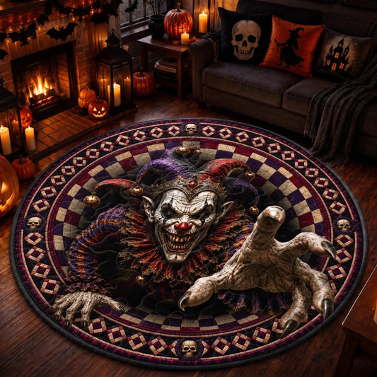 Custom 3D Clown Vortex Quilted Round Mat - Personalized Halloween Decor Birthday Gifts For Mom, Dad, Brother, Sister - Step Right Up For Scares