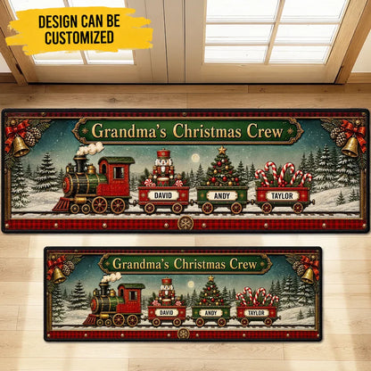 Personalized Runner Rug - Custom Name Christmas Train Family Rug For Grandma, Nana, Christmas Crew - My Grandma's Christmas Crew