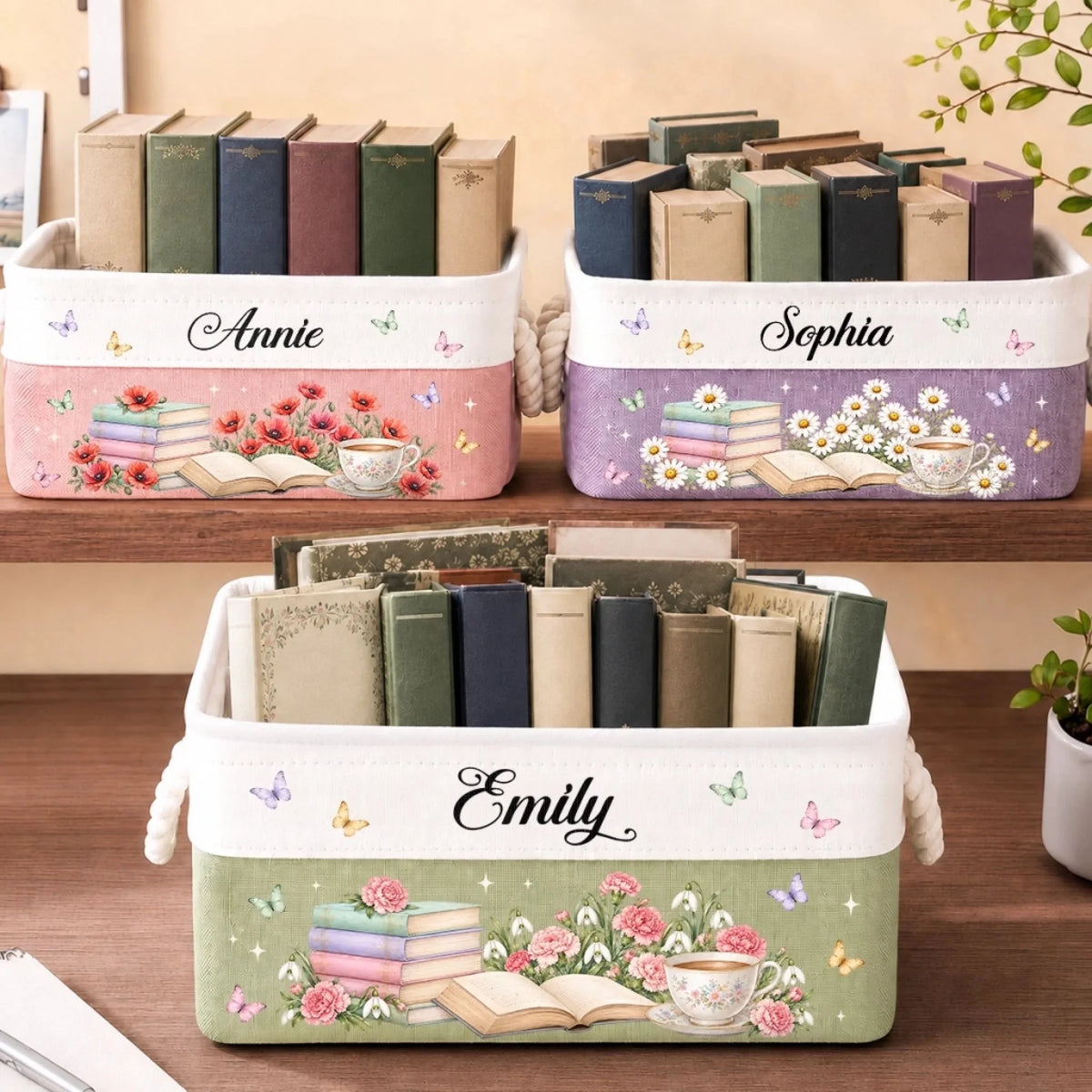 Custom Storage Basket - Personalized Bookish Gifts For Book Lovers, Bookworms, Readers - Bloom With Grace Every Day