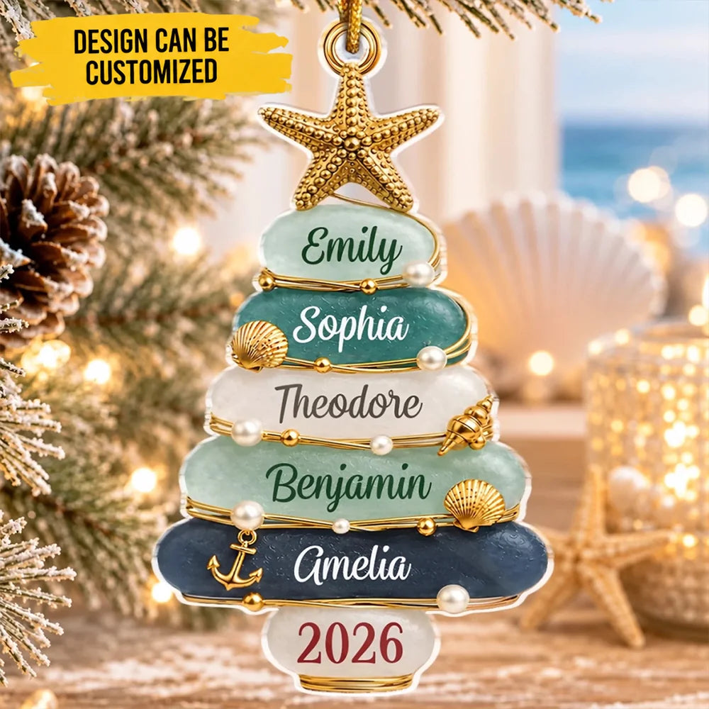 Custom Sea Glass Acrylic Ornament - Personalized Christmas Birthday Gifts For Mom, Dad, Brother, Sister - Holiday Cheer Starts With Family