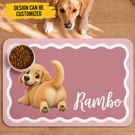 Pet Lovers Gift Dog Feed Station With Name Two Tone - Personalized Pet Feeding Mat