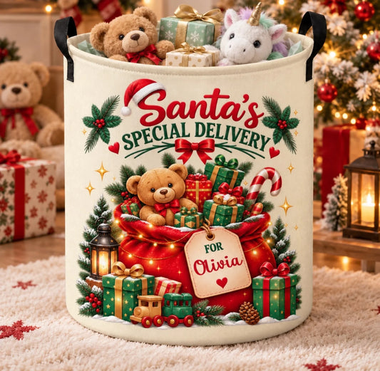 Custom Laundry Basket - Personalized Christmas Birthday Gifts For Kids - Santa's Special Delivery