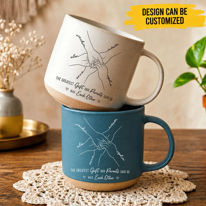 Hands Print Line Art Custom Name Gift For Sibling - Personalized Mug